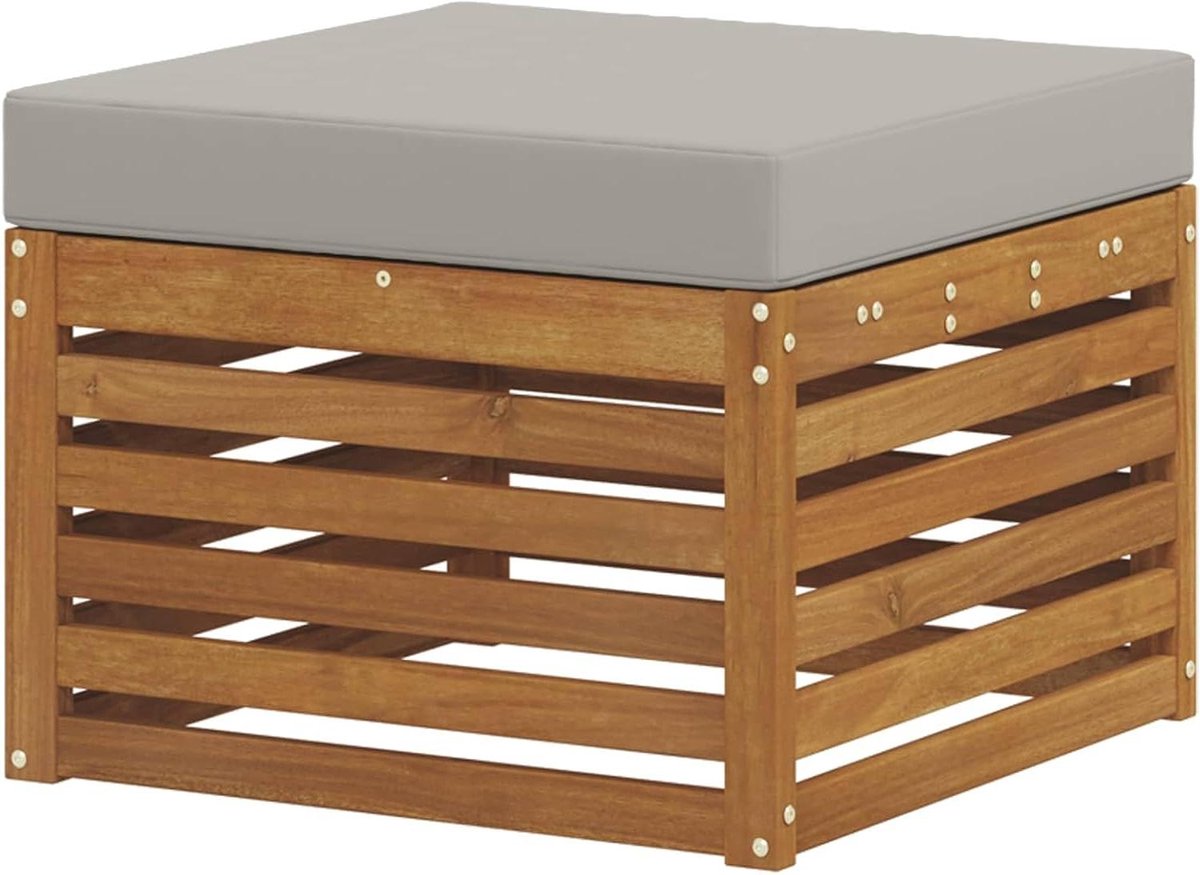 Poef voor buiten - Voetensteun tuin - Ontspannen buiten - Massief acaciahout - 59 x 59 x 37 cm - Naturel