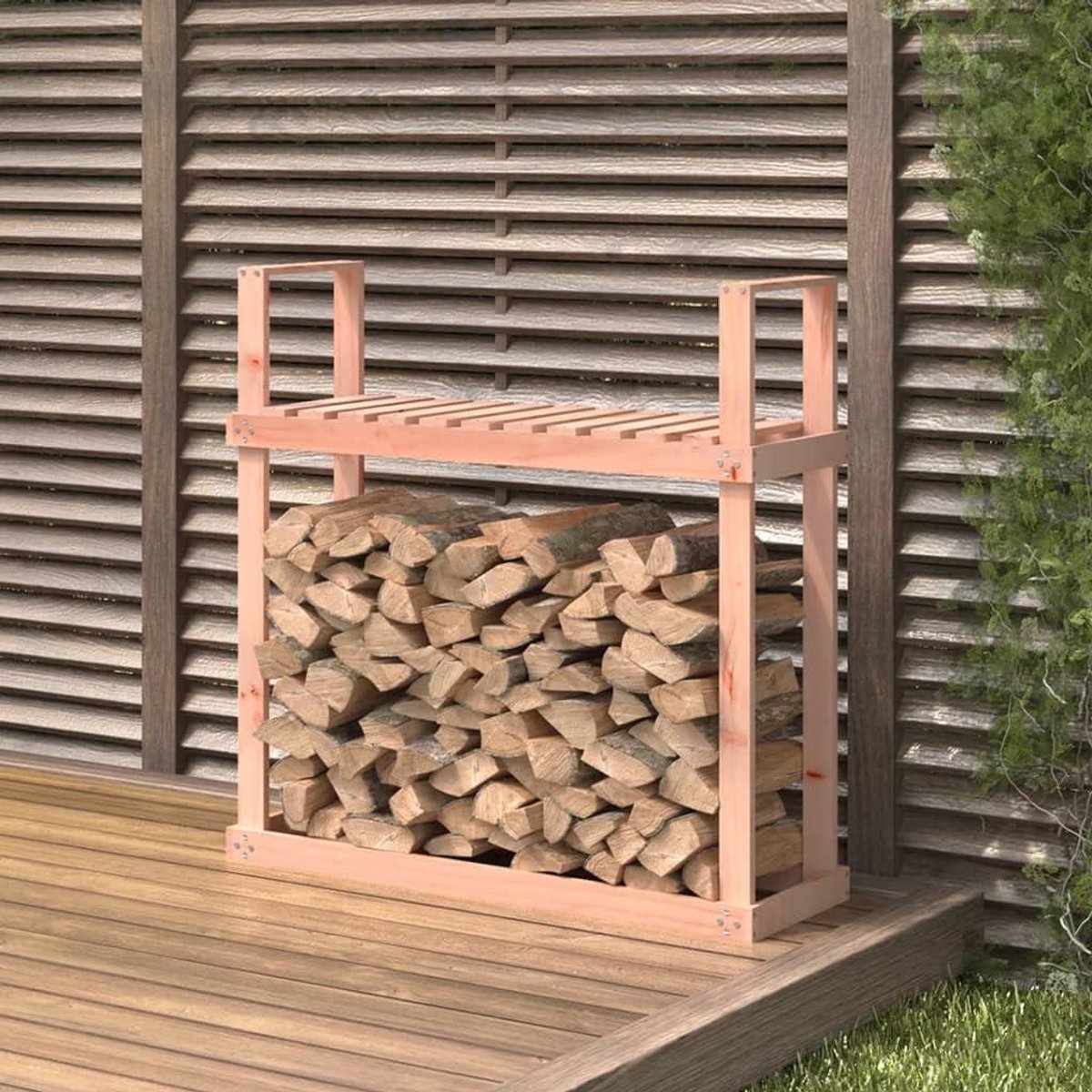 Brandhout Rek - Houtopslag Houder - Open Haard Gebruik - Massief Douglas Hout - 110x35x108.5 cm - Natuurlijk