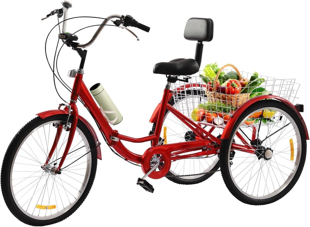 Driewielfiets Vouwfiets - Driewieler Fiets - Comfortabel Fietsen - Opvouwbaar Frame - 61 Centimeter Wielen - Rood
