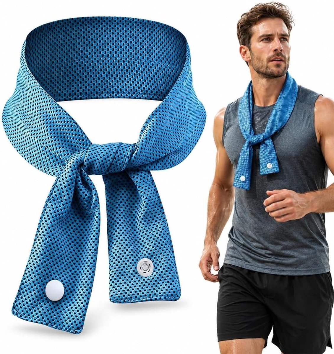 Koelsjaal voor sport, hemelsblauw, koude halsdoek voor hardlopen en fietsen, koelaccessoire voor warme zomerdagen, ademend en comfortabel