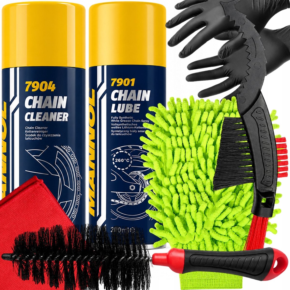 Fietsketting Onderhoudsset: Reiniger, Smeermiddel, Borstels & Handschoenen