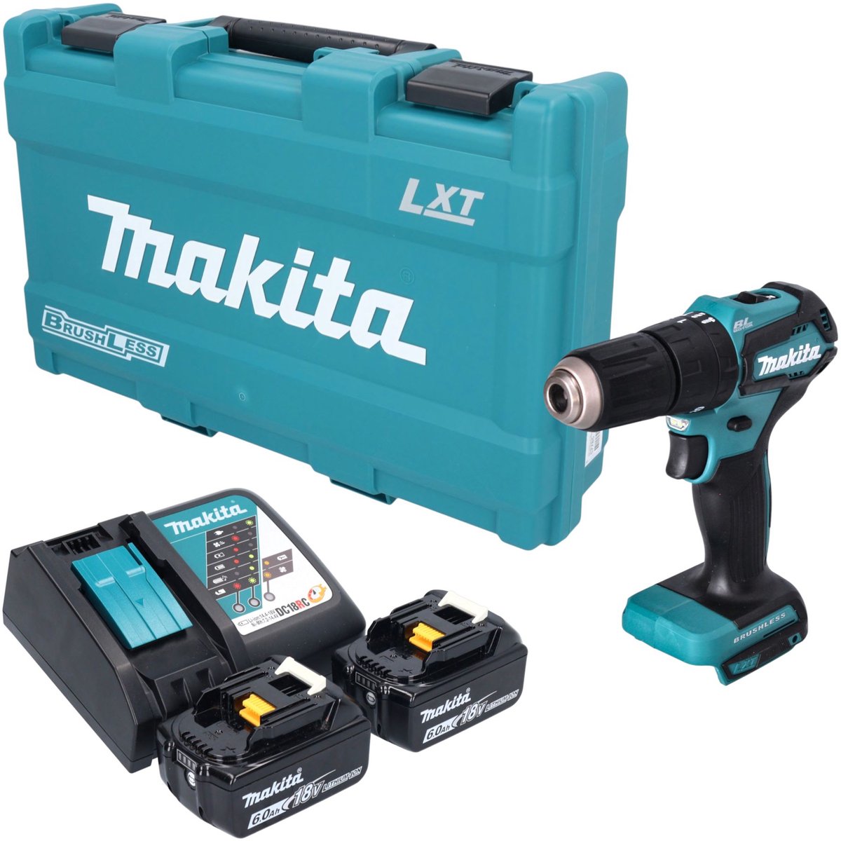 Makita DHP 483 RGK accu-slagboormachine 18 V 40 Nm borstelloos + 2x accu 6,0 Ah + oplader + koffer