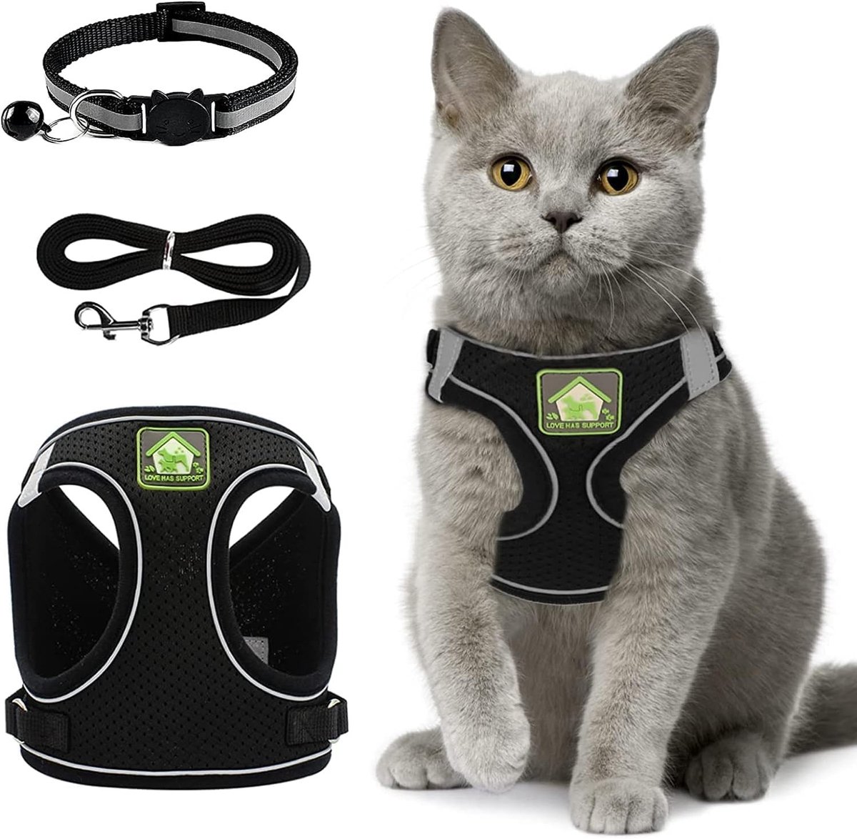 Kattenharnas - Zwart - XS - Verstelbaar Ademend Nylon Harnas - Voor Kittens
