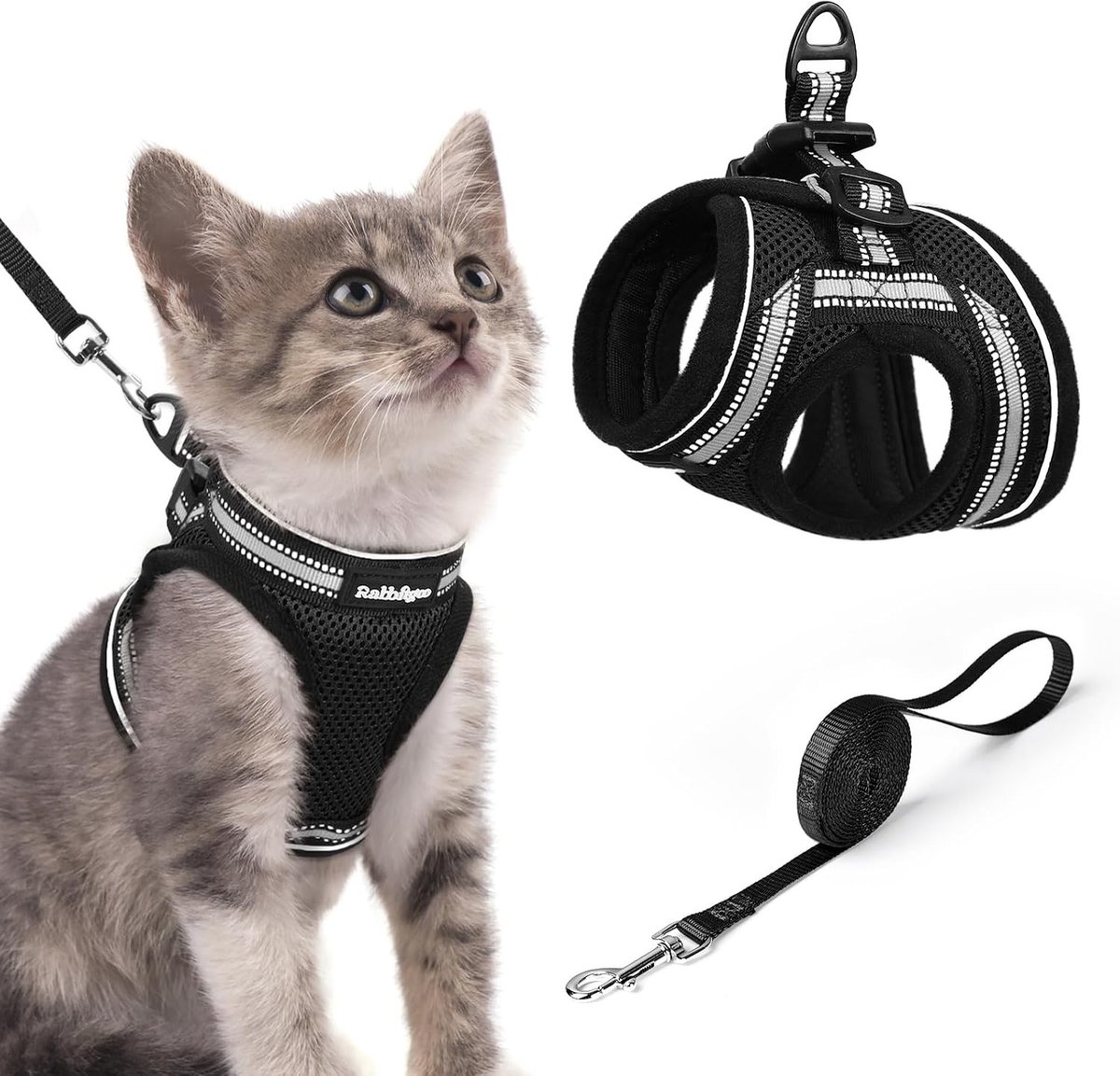 Kattenharnas - Zwart - S - Ademend Borstharnas Met Verstelbare Band - Voor Kleine Katten en Kitten
