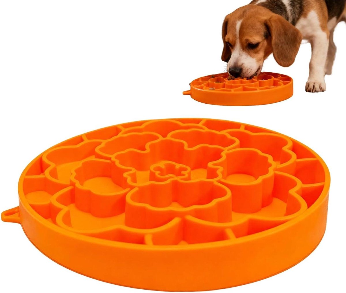 Slow Feeder Hondenbak - Voerbak Hond - Gezond Eten Bevorderen - Dubbelzijdig Ontwerp - 19 x 3 cm - Oranje