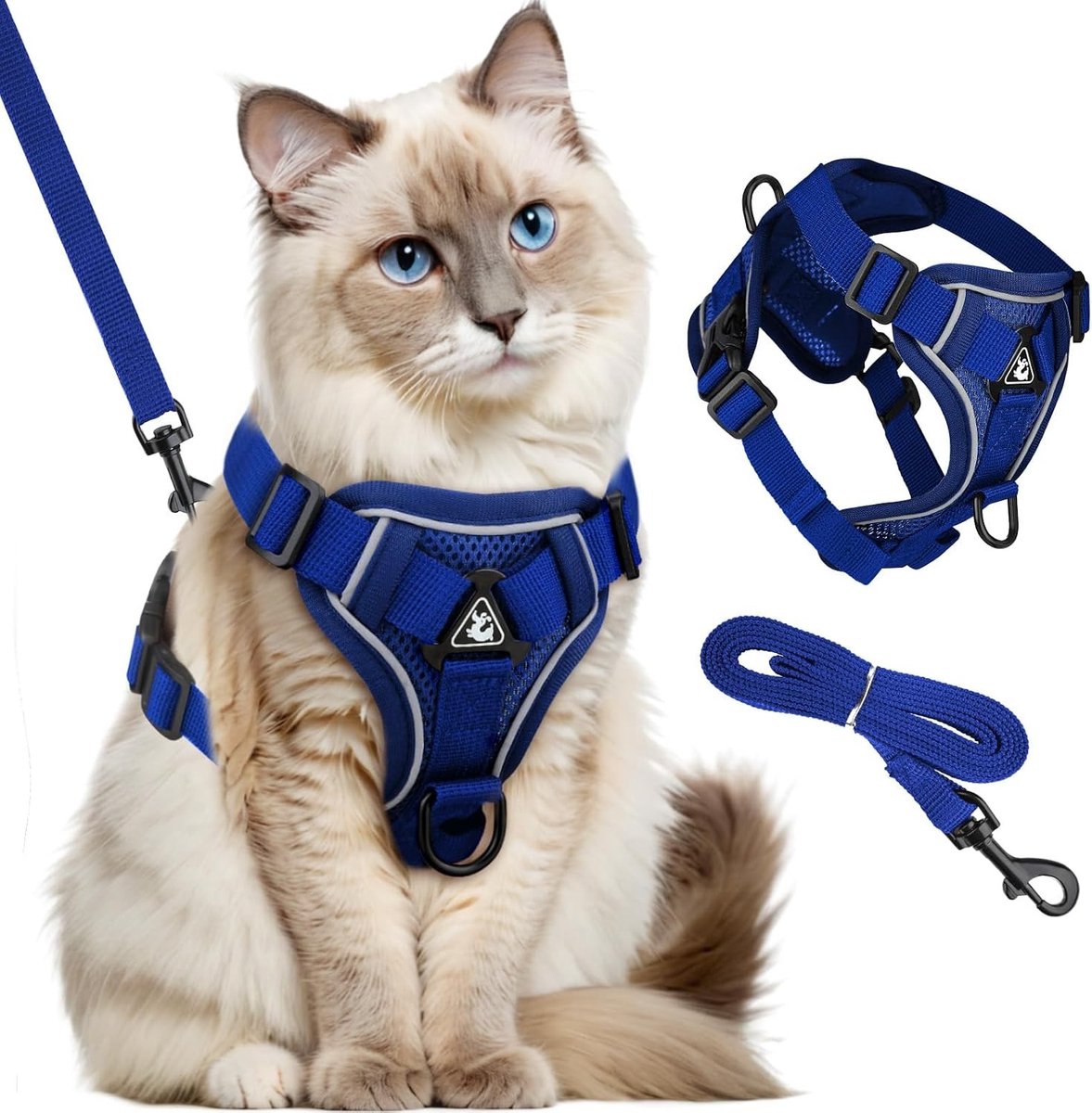 Kattenharnas - Donkerblauw - S - Ademend Mesh met Reflecterende Strepen - Verstelbaar voor Kleine Katten en Honden