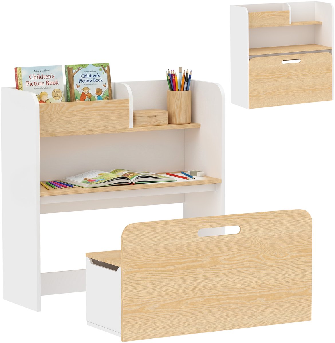AIYAPLAY Kids Table and Chair Set-MDF-80L x 29B x 80H cm-Weiß