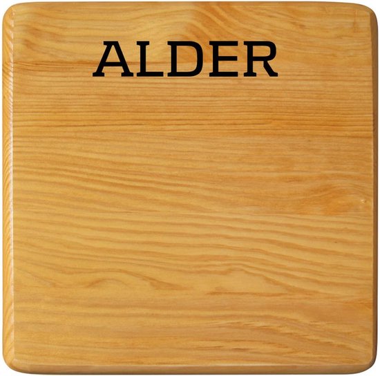 Houten paneel met de tekst 'ALDER'.