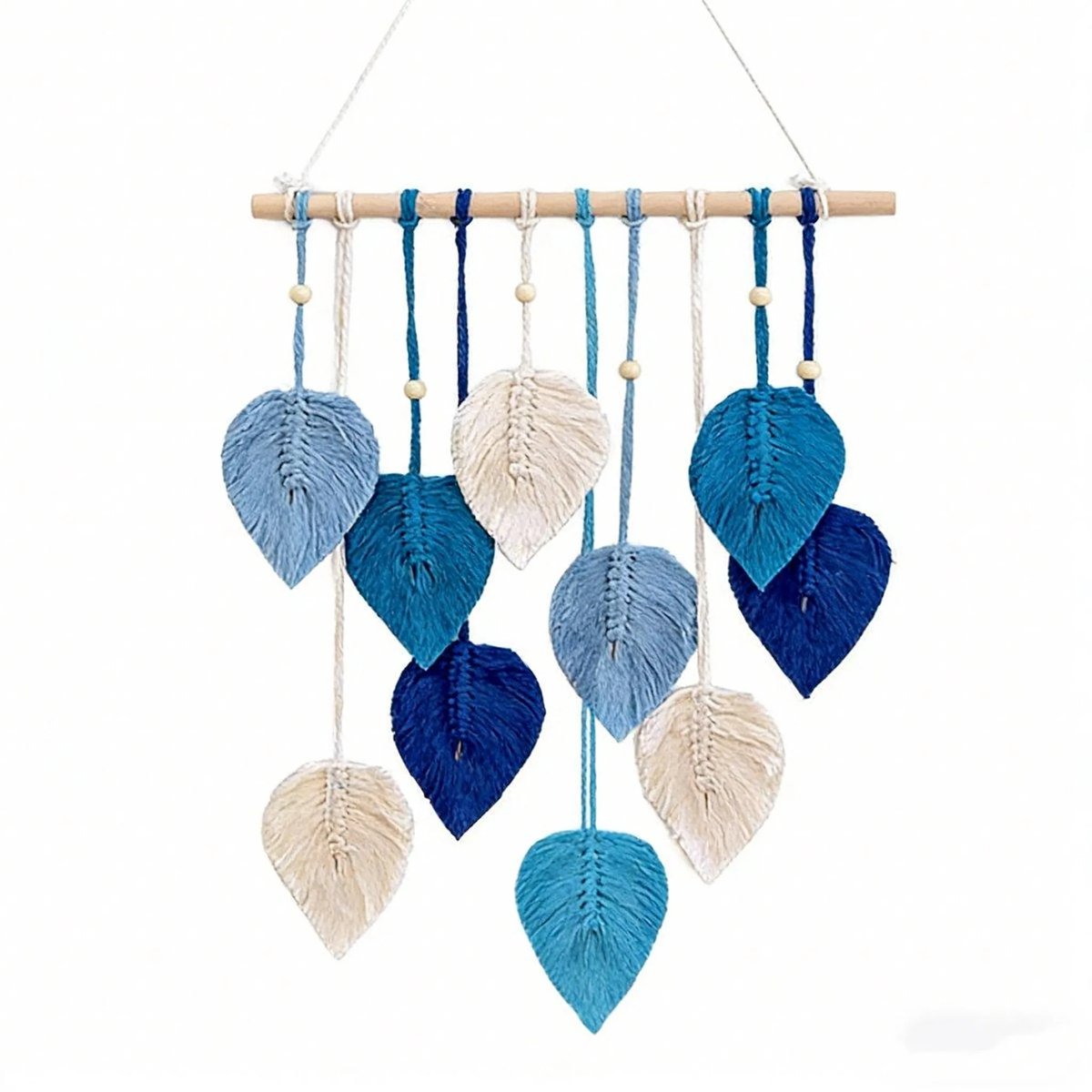 Casalora Macramé Wanddecoratie Blad – 60 x 40 cm – Boho Wandhanger – Geweven Katoenen Touw Muurdecoratie voor Woonkamer en Slaapkamer – Blauw