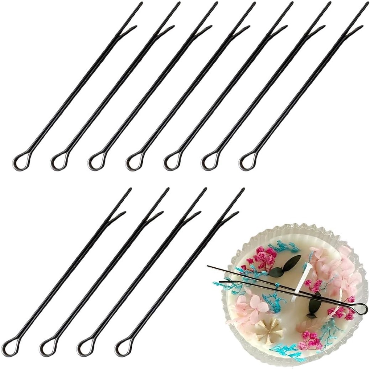 Set van 10 RVS Kaarsenhouders, Kaarsenwick Centreringshulpmiddel, Multiwick Staven en Wasclip voor DIY Kaarsenmaken