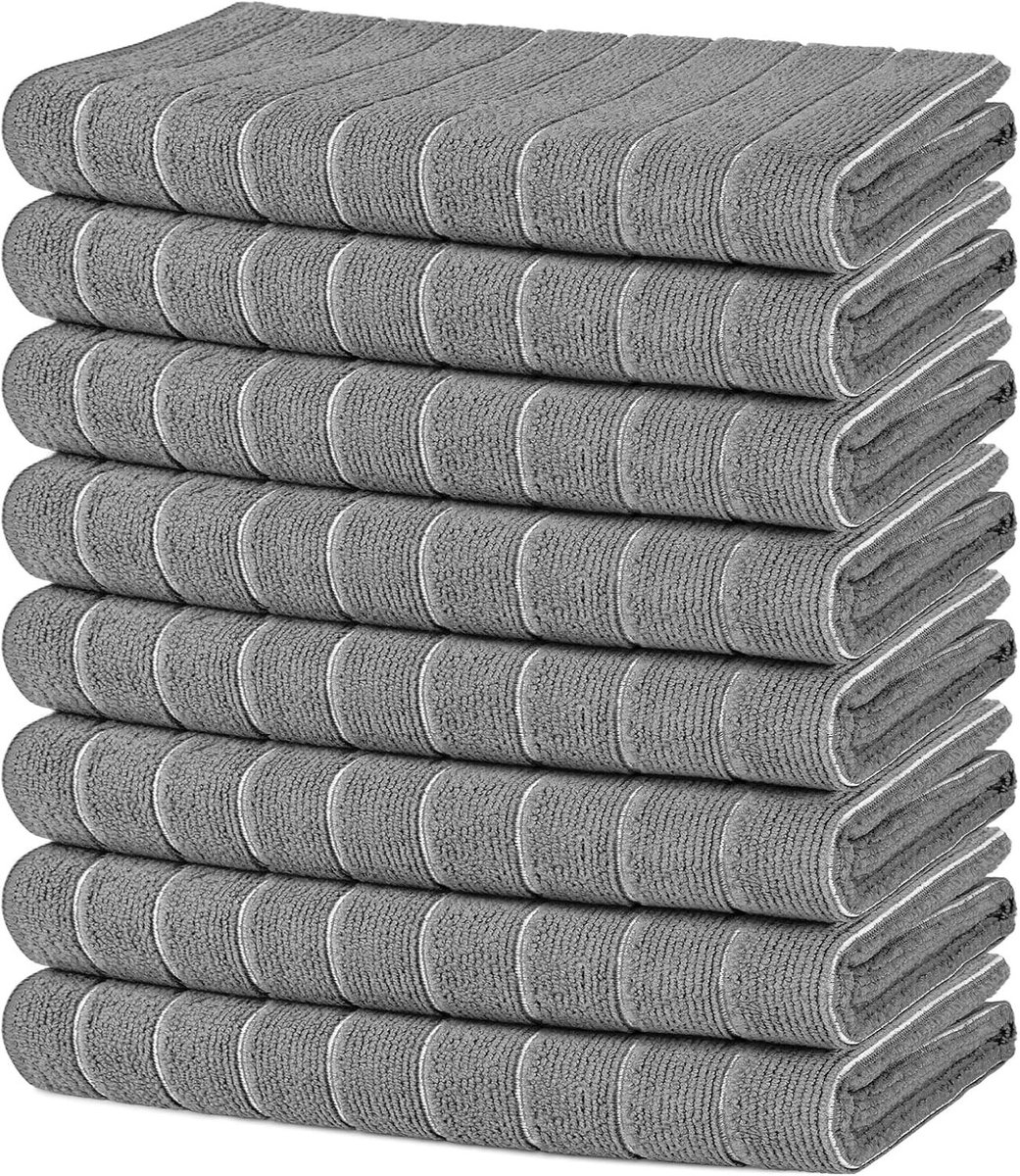 Set van 8 Microvezel Keukenhanddoeken - Zachte, Absorberende Theedoeken voor Thuis, Keuken en Reizen - Grijs 15x25 Inch