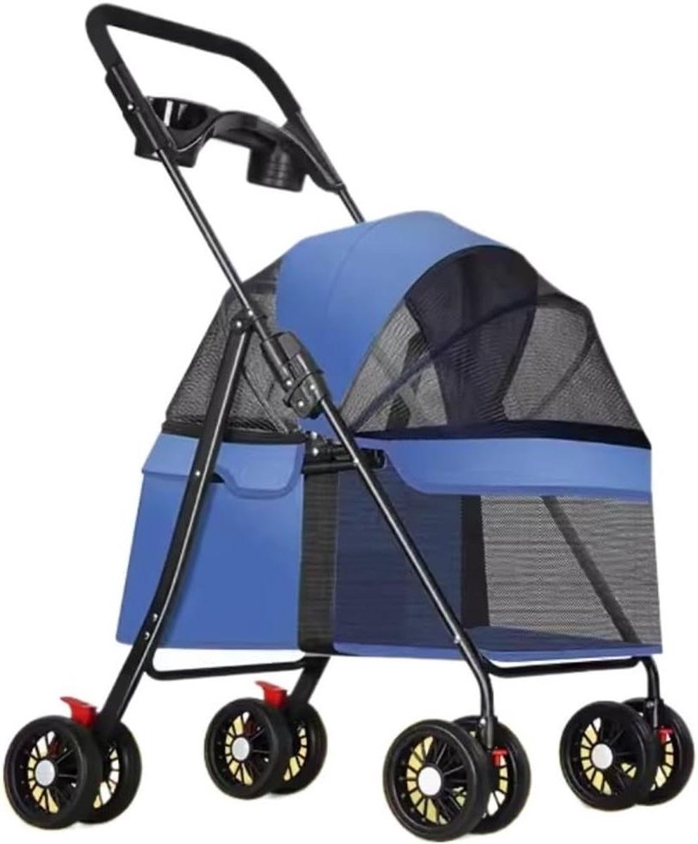 Huisdierenbuggy - Dierenwandelwagen Kattenbuggy - Reizen met Huisdier - Afneembare Autotas - 15 kg draagvermogen - Blauw