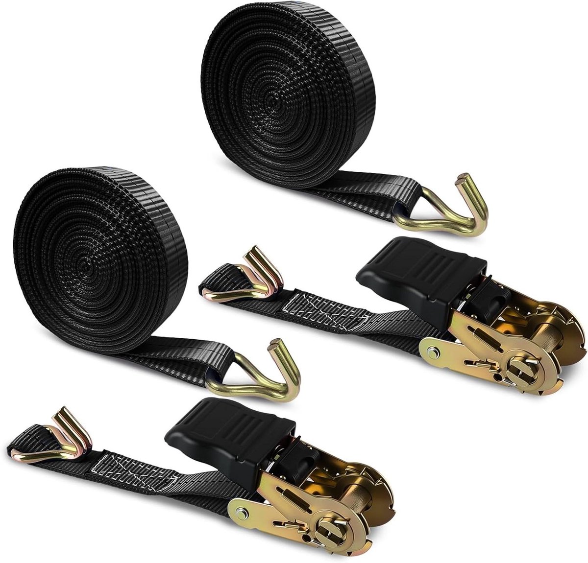 Spanbanden met ratel - Sjorbanden ladingzekering - Lading vastzetten - Roestvrij stalen haak - 25mm x 6m - zwart