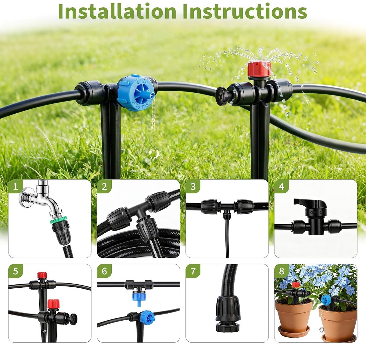 Automatisch Tuin Irrigatiesysteem, 101 Onderdelen, 30 m Irrigatie Kit met Evenwichtige Druk voor Tuinen, Kassen en Terrassen