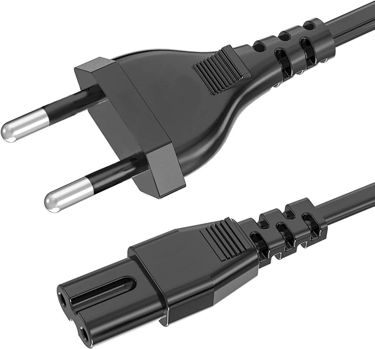 Netsnoer - Zwart - 1,5 m - PVC Voedingskabel met Euro 2-Pins Stekker - Voor Monitor, Computer, TV en Meer
