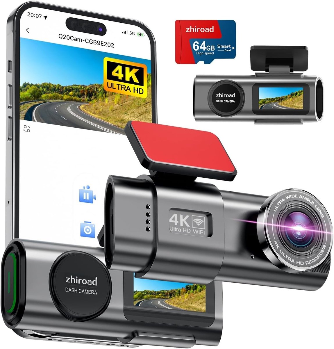Dashcam voor auto - Zwart - 1,47 inch scherm - 4K Ultra HD met WiFi en 170° Groothoeklens - Voor optimale veiligheid onderweg