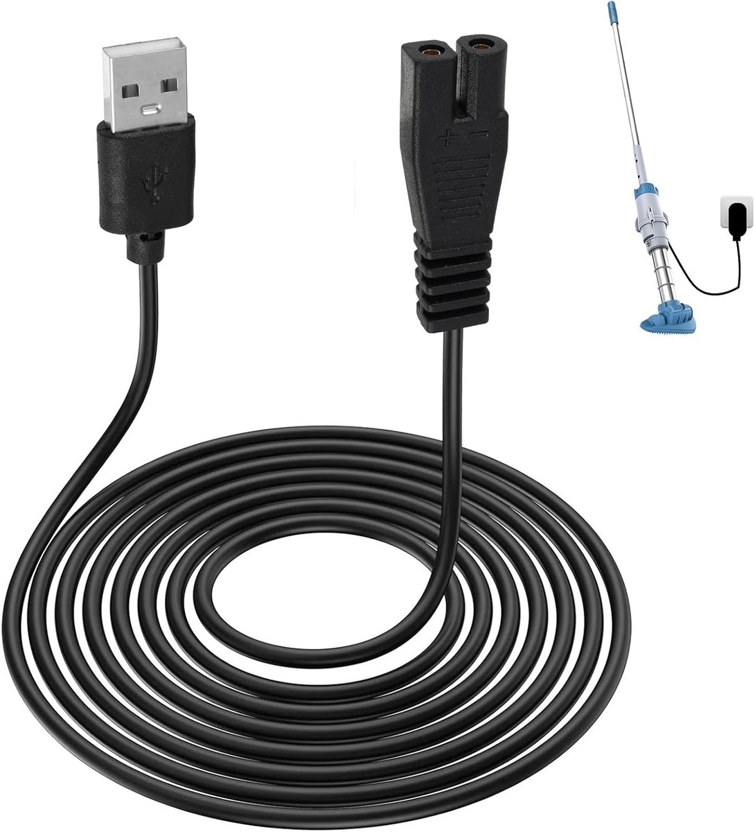 Oplaadkabel 5 V voor zwembadstofzuiger, 2 m, robuuste PVC-kabel, snel opladen, hoge compatibiliteit en lange levensduur voor zwembadrobots en draagbare stofzuigers