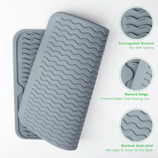 Set van 2 Afwasmatten van Silicone, Warmtebestendige Drainagematten voor Keukengerei en Borden, Ideaal voor Keukenwerkblad en Spoelbak — afbeelding 3