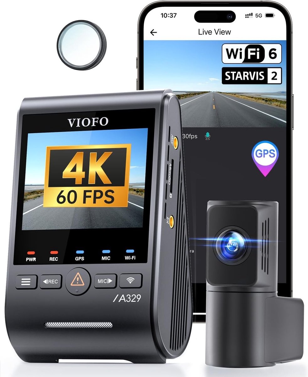 Dashcam voor auto - Zwart - 4K + 2K Dual Camera - Met Nachtzicht en Wi-Fi 6 - Voor Maximale Veiligheid en Parkeermodus