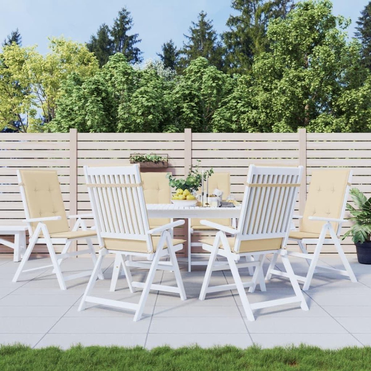 Tuinstoelkussens Hoge Rugleuning - Kussenset Buiten - Comfortabel Zitten - Uv-bestendig Polyester - 120 x 50 cm - Beige