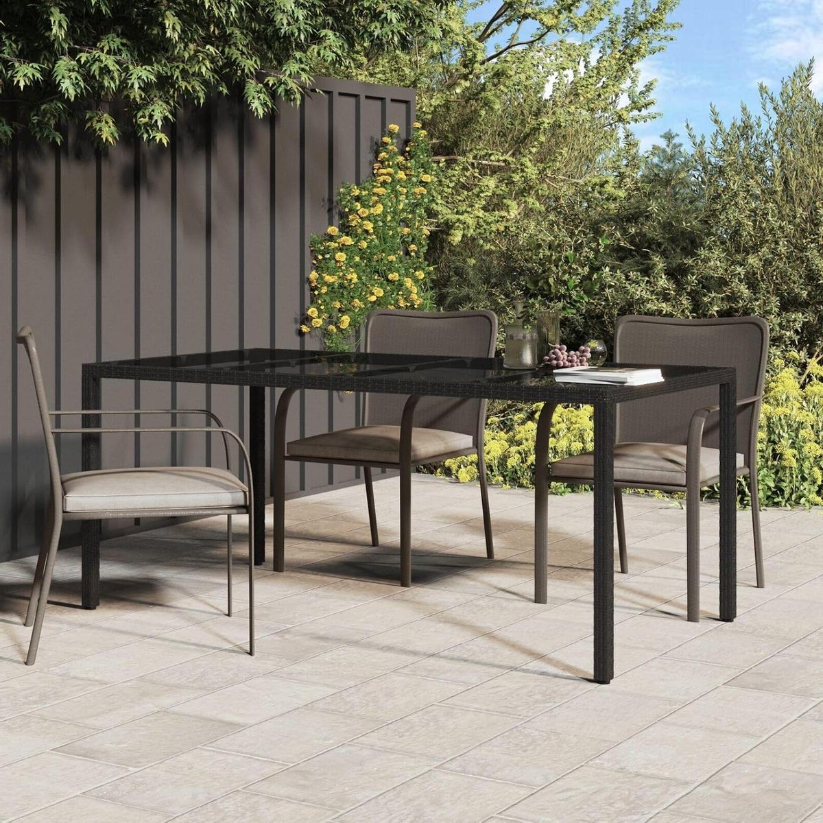 Eettafel Tuin - Terrastafel Buiten - Gezellig Buiten Eten - Weerbestendig Polyrotan - 190 x 90 cm - Zwart