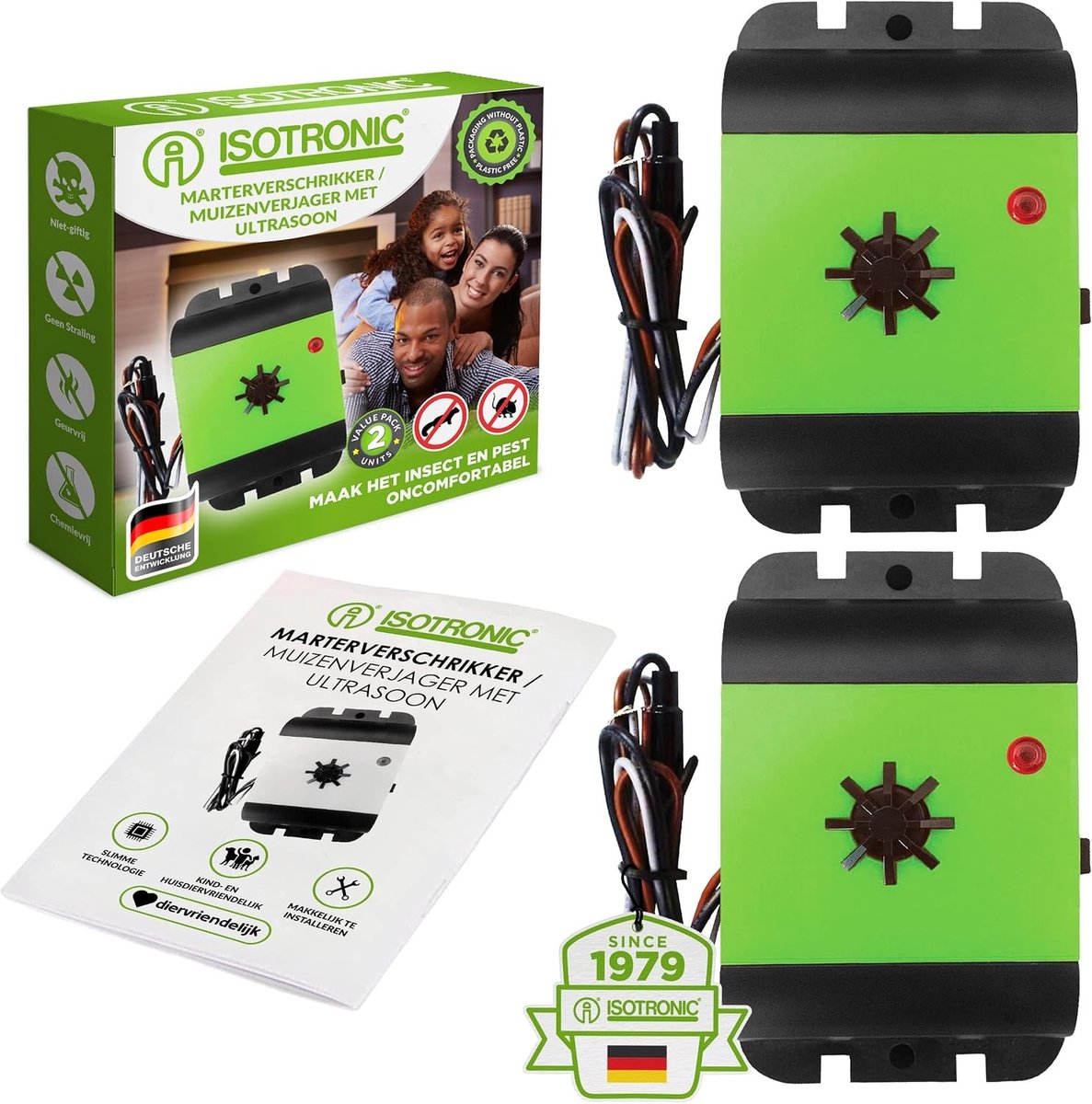 Muizenverjager - Zwart - 12V Autoaccu Aansluiting - Ultrasone Marterafschrikker met Trillingssensor - Voor Auto's
