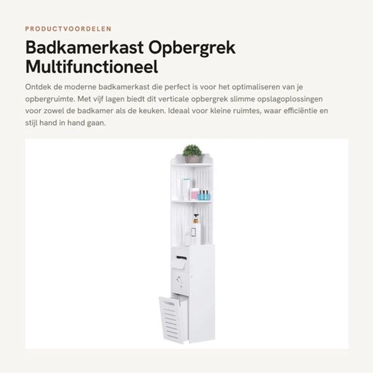 Badkamerkast 5-laags - Verticale Opbergkast - Multifunctioneel - Lichtgewicht - Waterdicht - Eenvoudig te monteren - Opbergrek