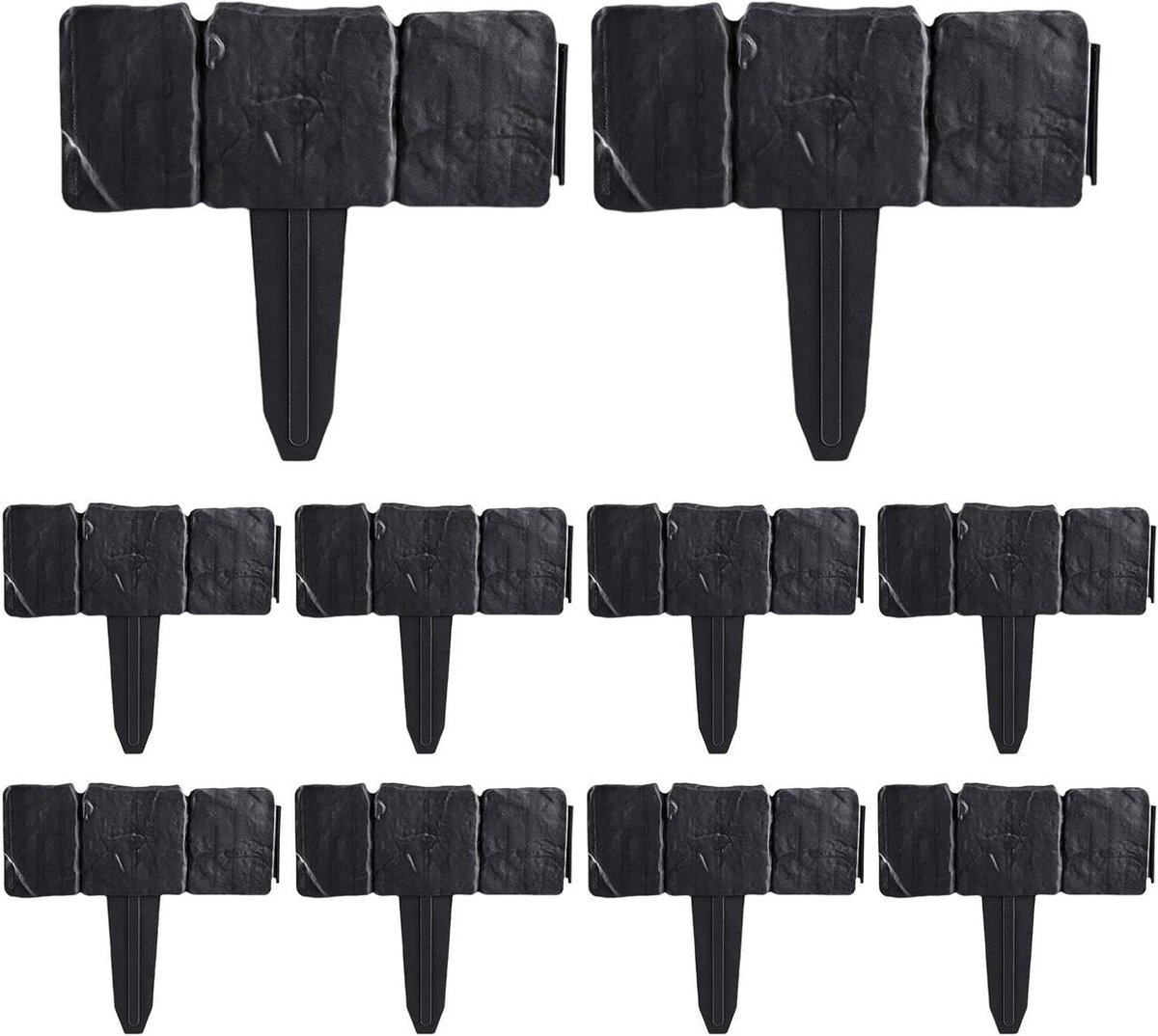 Tuin Afrastering - Tuinhek Afscheiding - Tuinrand Afbakenen - Steeneffect Decoratie - 10 Stuks - Zwart