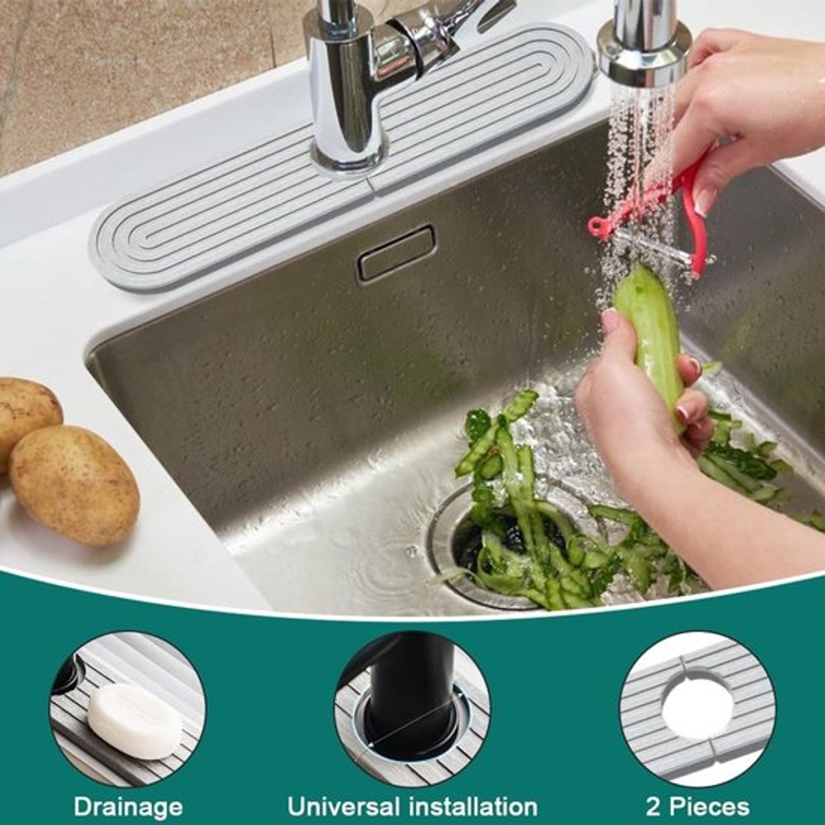 Afvoermat diatomiet - Antislip - Waterabsorberend - Slijtvast - Gootsteen - Universele installatie 6,35 cm - Keukenmat