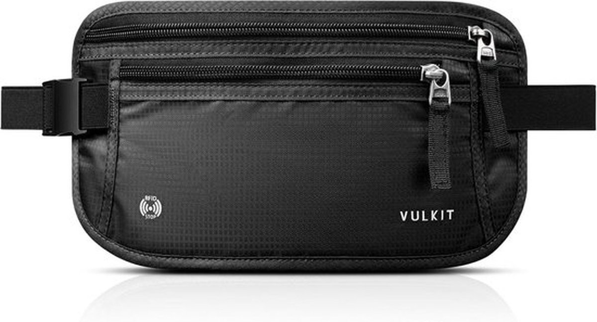 SnelShoppen - VULKIT Heuptas voor Mannen en Vrouwen, RFID Paspoorthoes, Anti-Diefstal Bescherming onder Kleding, Zwart Charcoal, Ideaal voor Reizen en