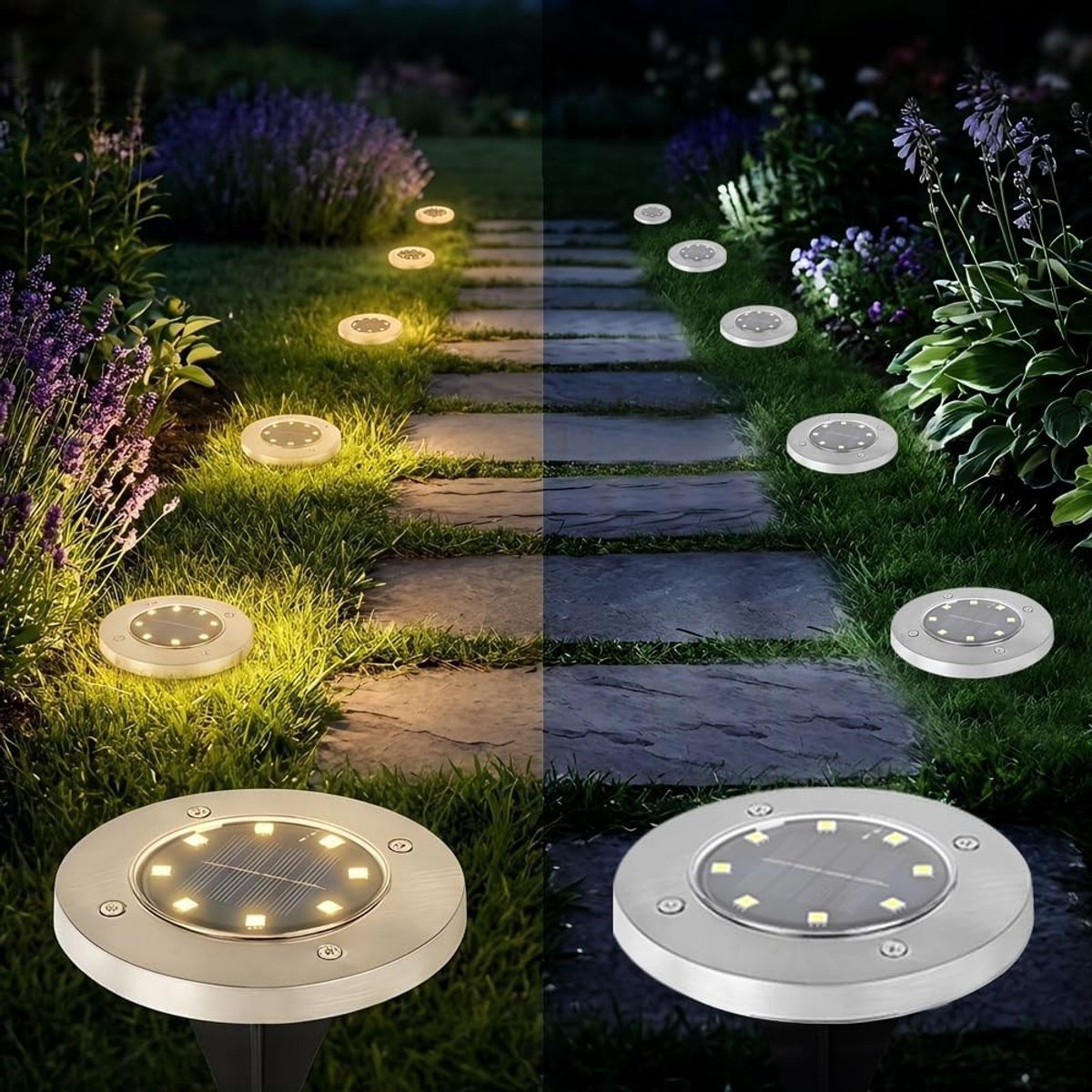 LED Zonne-energie Begraven Lichten - Warm Wit - 13,5 x 11,5 x 11,5 cm - Waterdichte Tuinverlichting - Voor Buiten