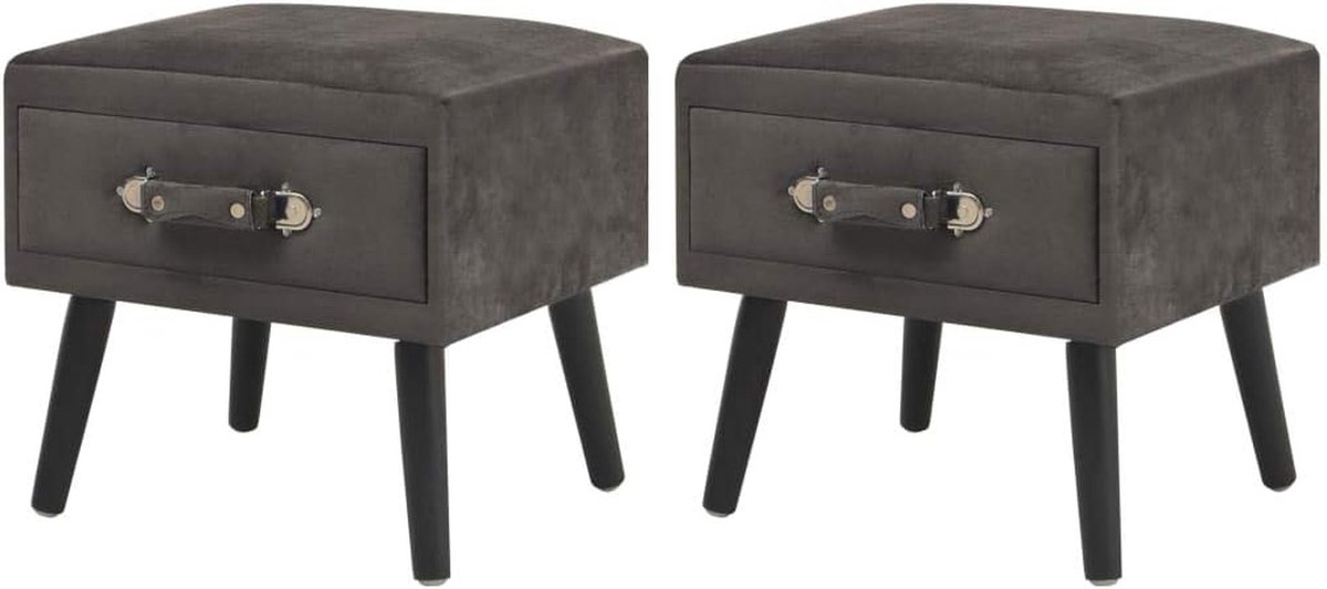 Nachtkastjes set - Bijzettafel ladekast - Opbergen slaapkamer - Fluwelen afwerking - 40 x 35 x 40 cm - Grijs