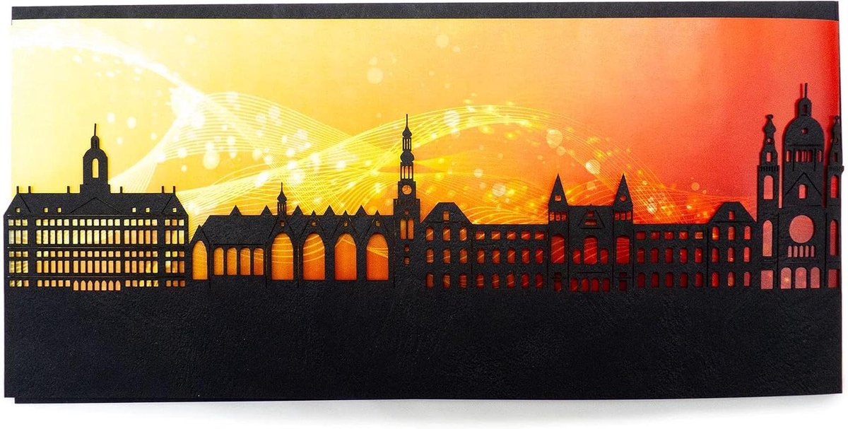 Skyline Wenskaart - Stadskaart Kerstkaart - Versturen Gefeliciteerd - Filigraan Bewerkt - DIN lang 105 x 21 cm - Amsterdam