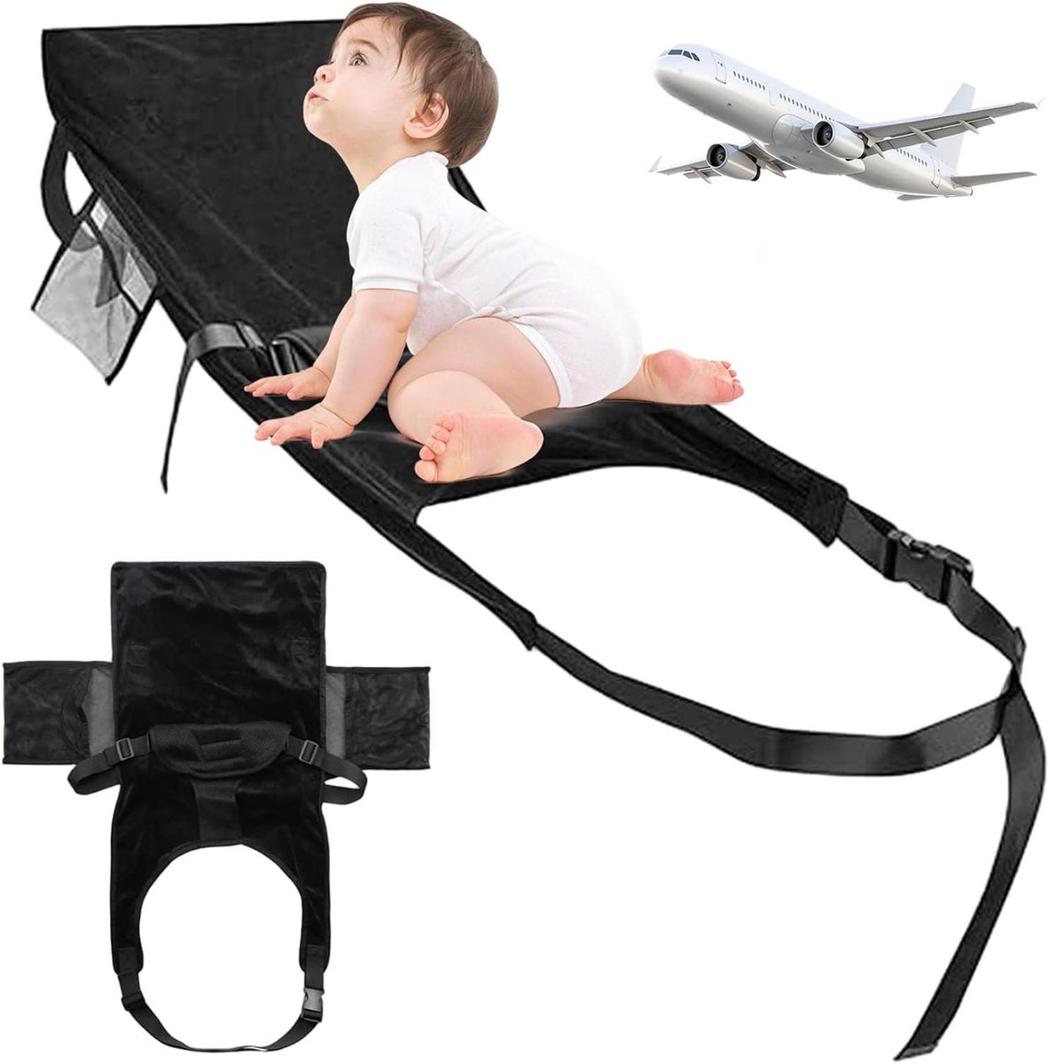 Vliegtuig Bed Peutere - Reisbedje Baby - Comfortabel Slapen - Verstelbaar & Veilig - 75 cm - Zwart
