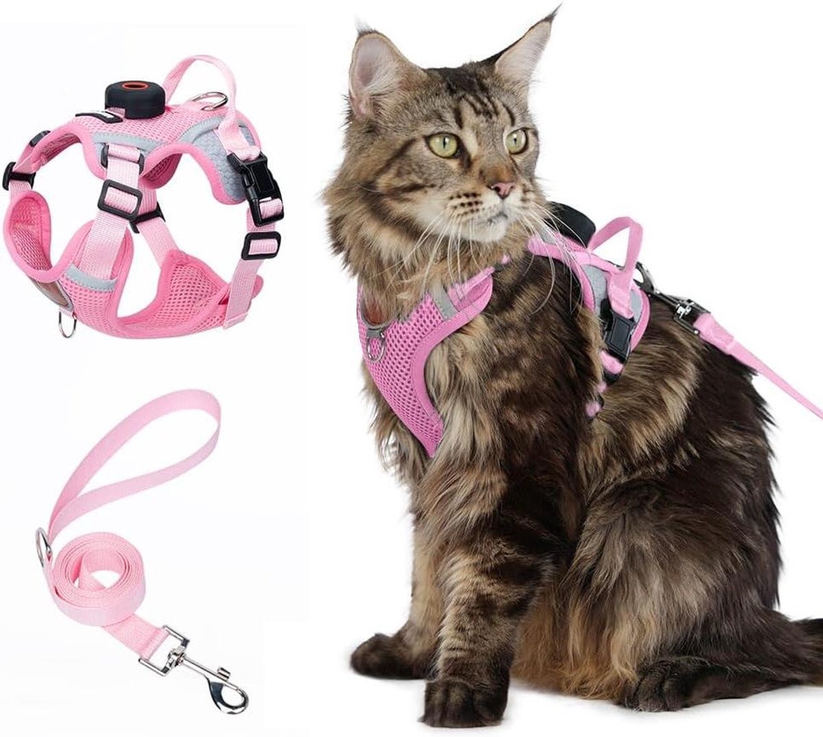 Katten Tuigje - Harnas Set - Buiten Wandelen - Met Tracker Houder - Maat L - Roze