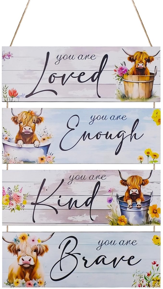 Omgoods - 4 Stuks Houten Wanddecoratie Met Inspirerende Citaten