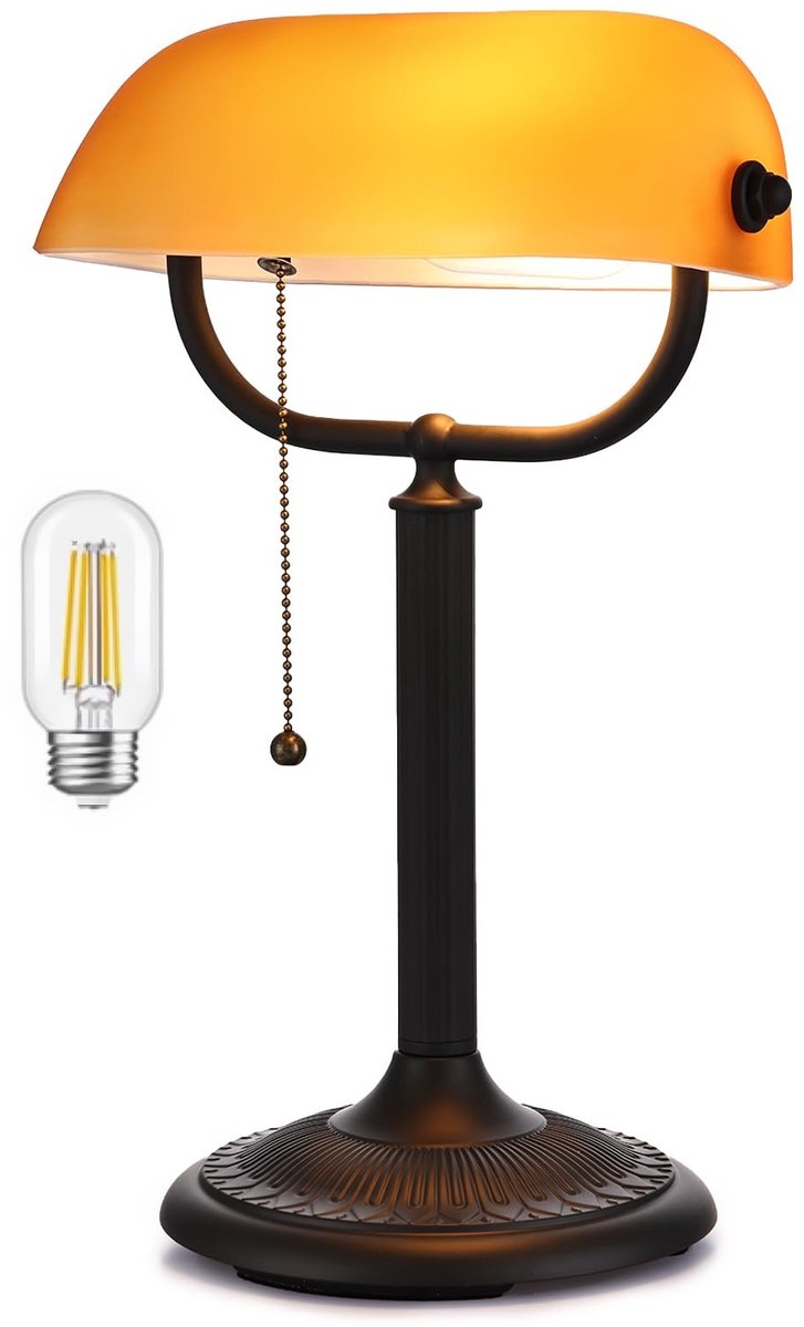 Omgoods - Vintage Amber Glas Bureau Lamp met LED Lamp
