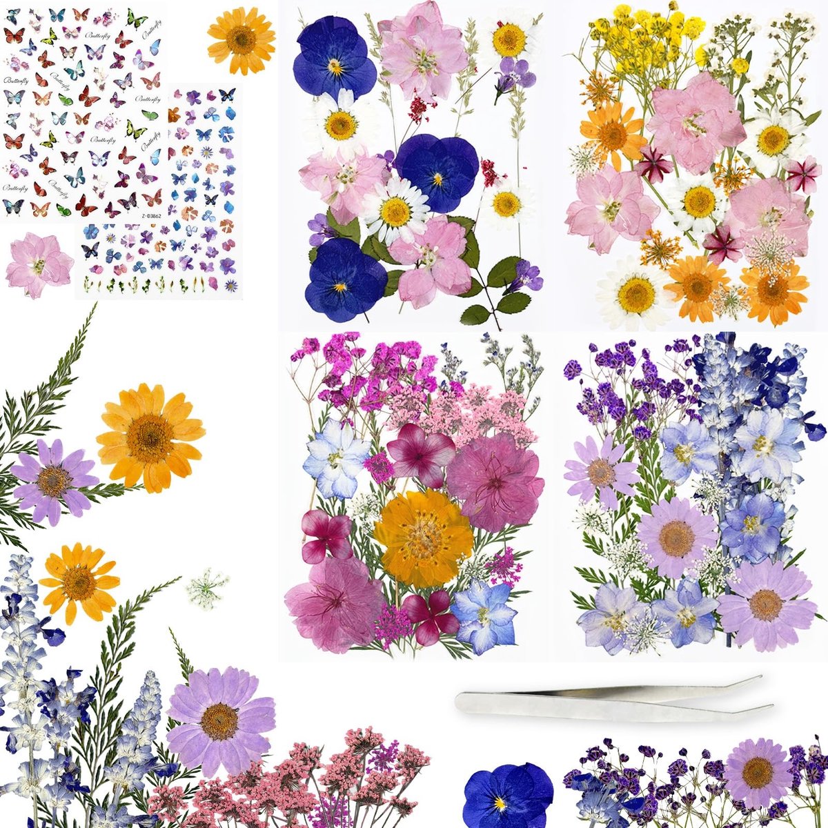 Omgoods - Set van 200 Gedroogde en Geperste Bloemen voor Decoratie