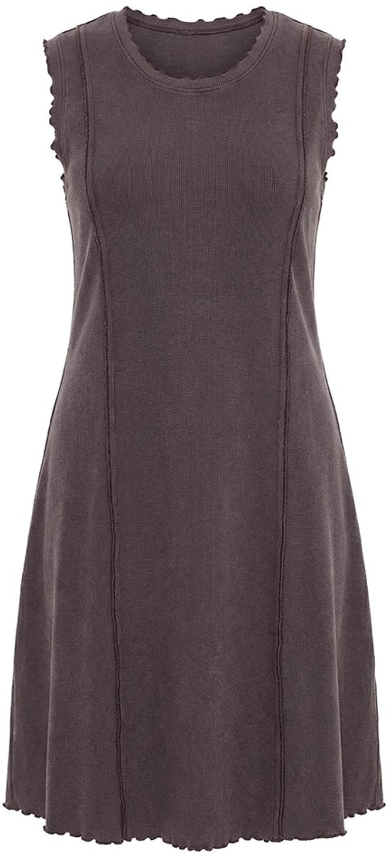 Ulla Popken Dames - Jersey jurk ribjersey ronde hals mouwloos - Mahonie - Maat 42+