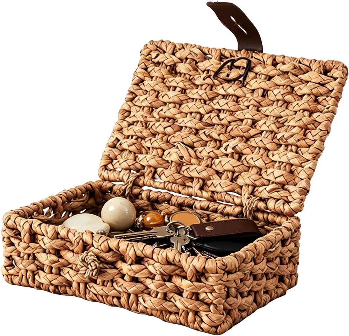 Waterhyacint Opbergmanden - Rieten Manden - Thuis Organiseren - Handgeweven Ontwerp - 37x28x12.5 cm - Meerkleurig