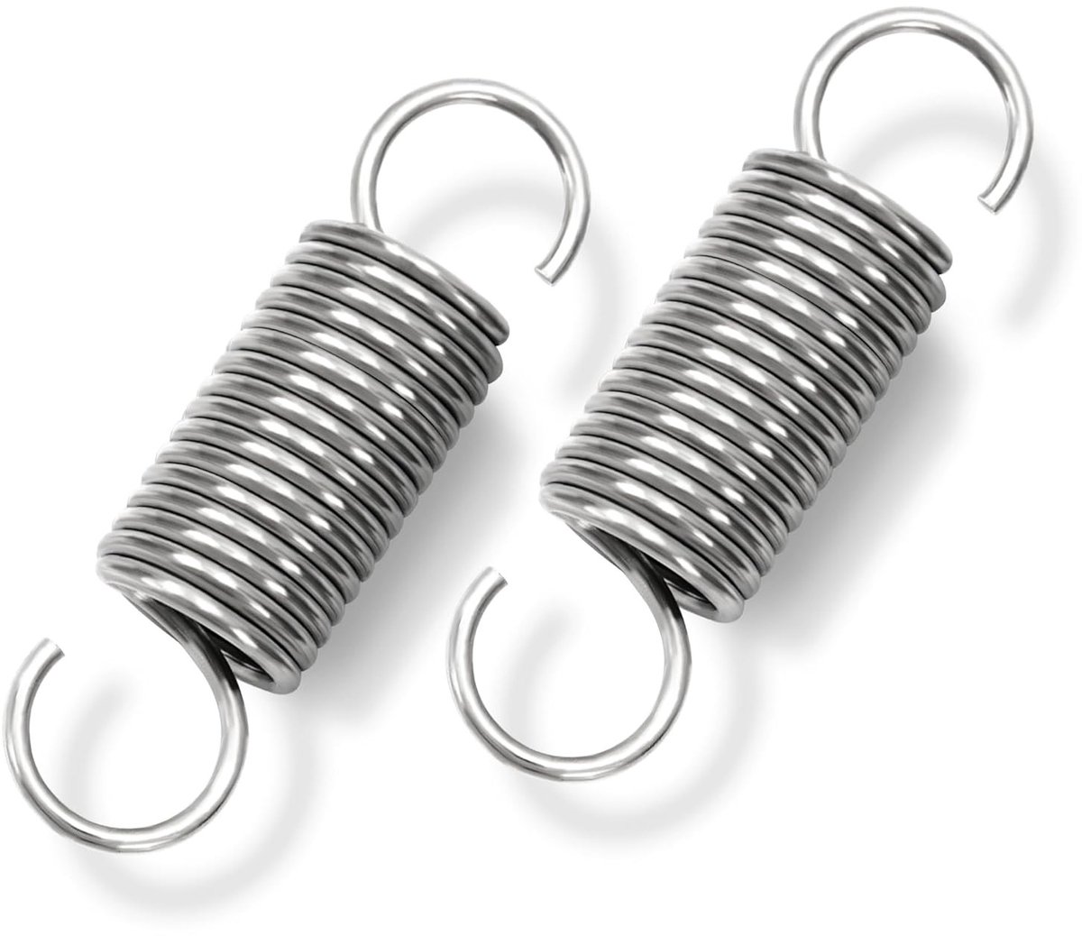 Rvs spiraalveren met haak, 60 mm lengte, 16 mm diameter, 2 mm draad, maximale trekkracht 8.8 kg, set van 2 stuks, ideaal voor mechanische toepassingen en vering