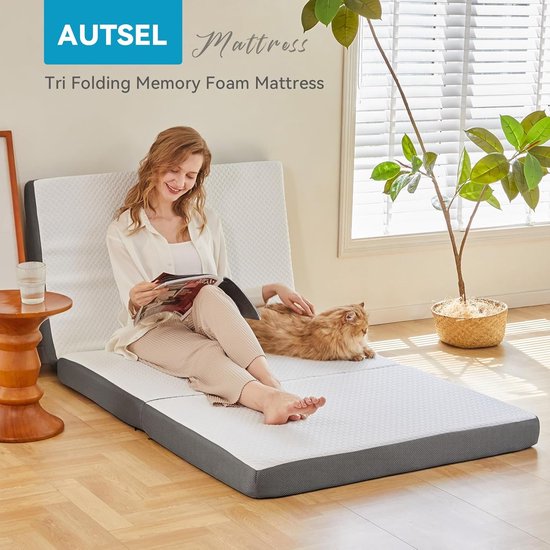 Vouwmatras - Opvouwbaar matras Gastenmatras - Extra Slaapplek Creëren - Met Opbergtas - 120 x 200 x 10 cm - Wit — afbeelding 4