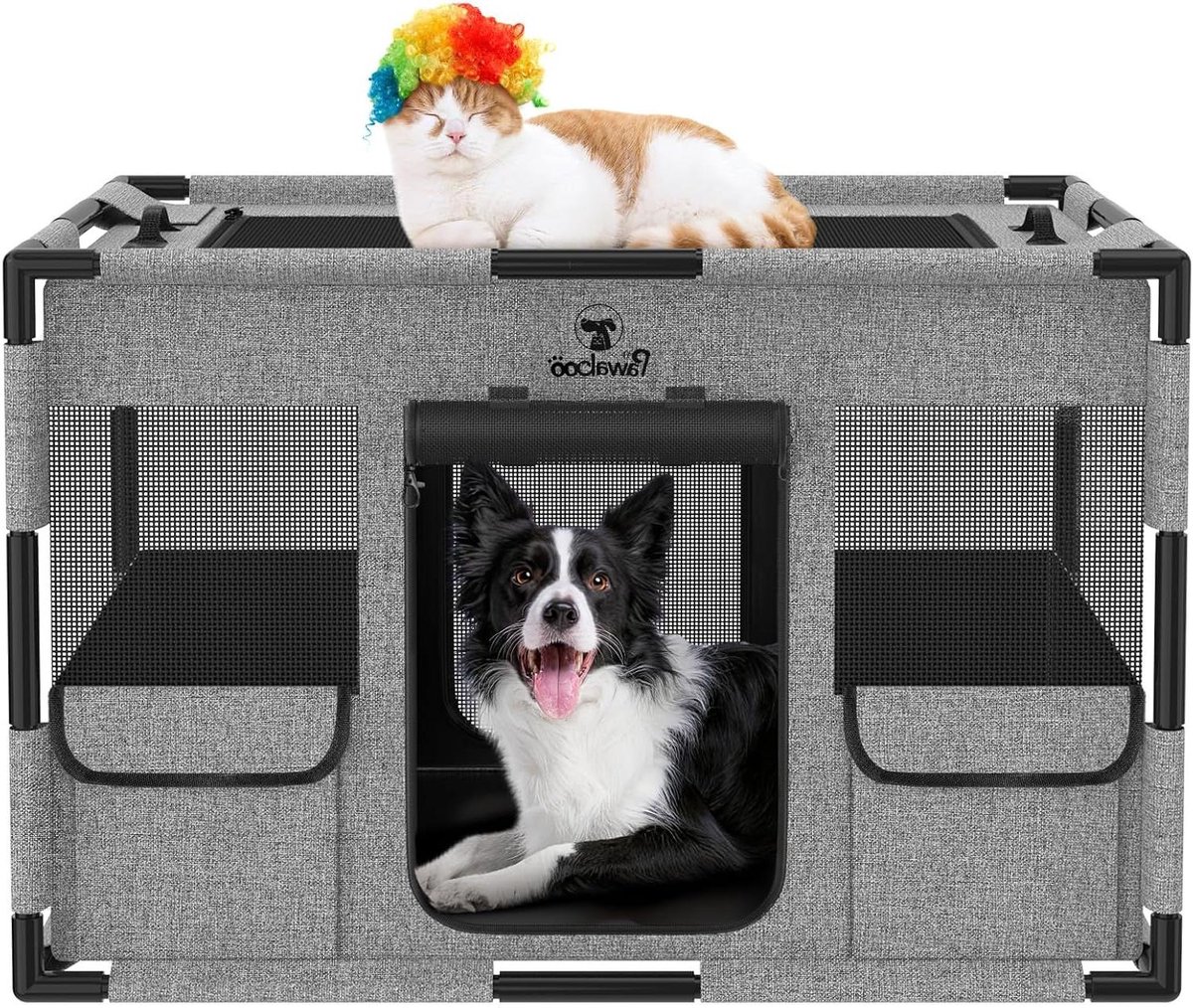 Hondenren - Dierenverblijf - Veilig Spelen - Stabiele Constructie - 81x61x61 cm - Grijs Zwart