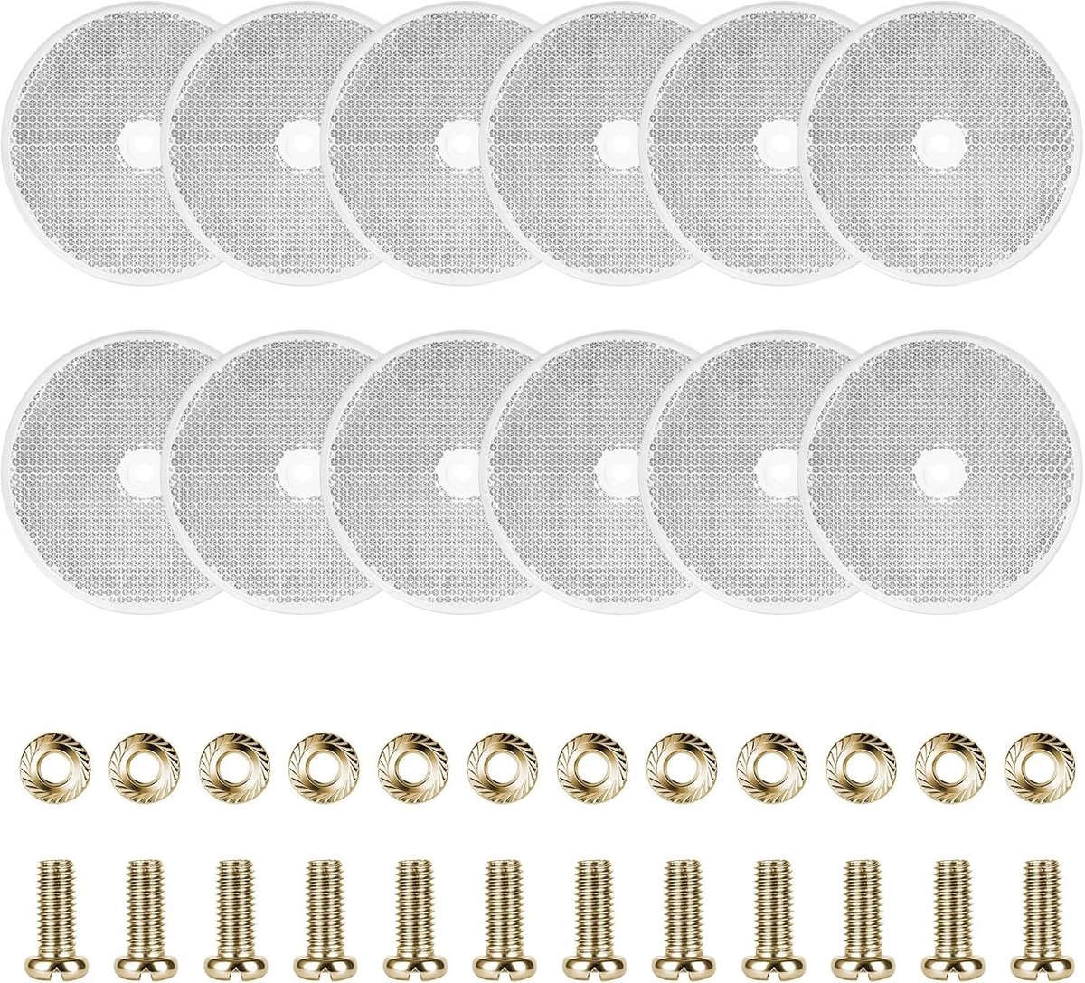 Ronde Reflector voor Aanhangwagens, Diameter 80 mm, 12 Witte Reflectoren met Schroeven, E4 Gecertificeerd, Geschikt voor Vrachtwagens, Auto's en Caravans