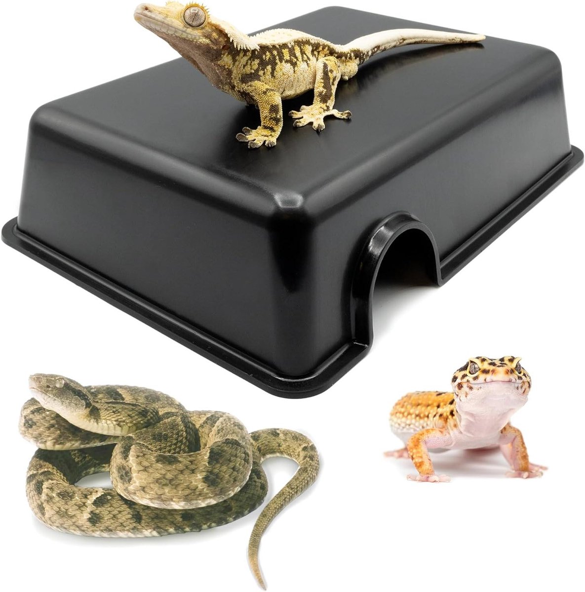 Reptielen Schuilhuis - Dierenverblijf - Veilige Rustplek - Duurzaam Plastic - Medium Formaat - Zwart
