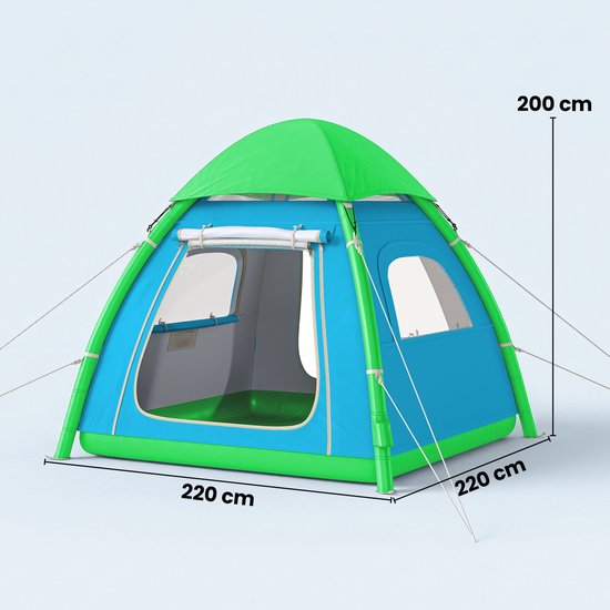 Opblaasbare tent voor 3 personen - snel op te zetten - outdoor kampeertent met luchtpomp - gaasramen en afneembaar dak. — afbeelding 4
