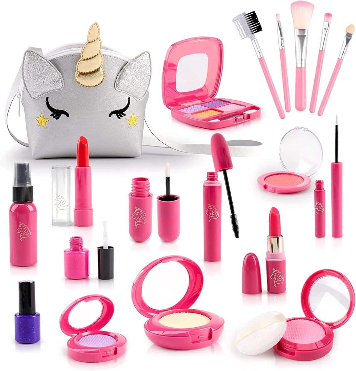 Make-upkoffer voor meisjes - Zilver - Cosmetische Speelset met 20 Accessoires - Voor Kinderen vanaf 3 Jaar