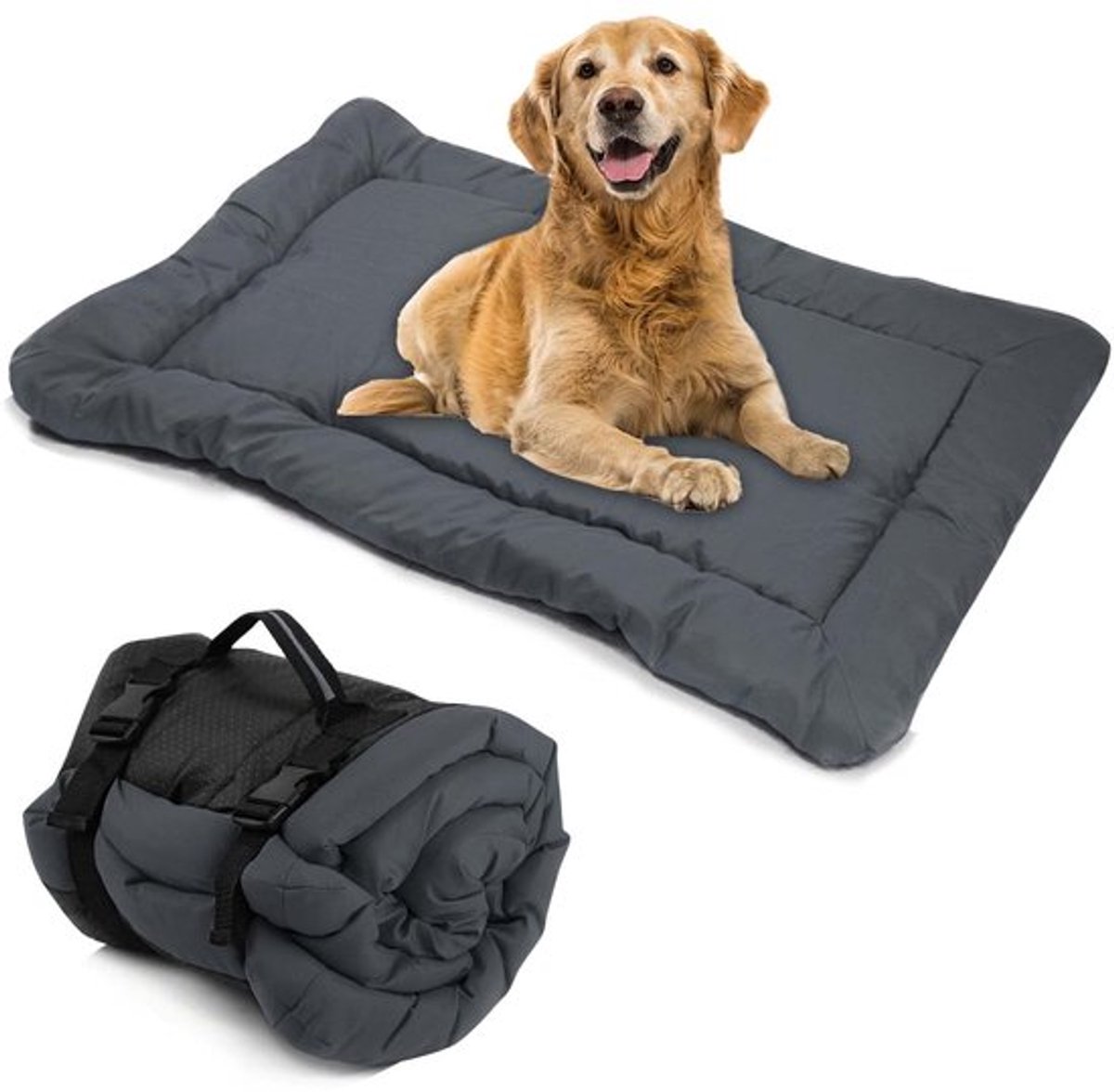 Opvouwbare hondenmat, hondenbed, groot, middelgroot, draagbaar, kussen voor honden, katten, waterdicht, grote reisdeken voor buiten, voor huisdieren, multifunctioneel, matras, 90 x 60 cm (grijs)