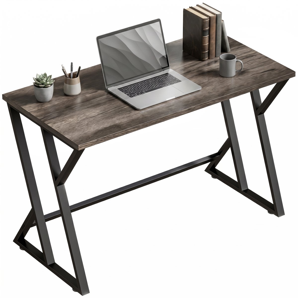 Bureau/computertafel 120x60cm - kantoorbureau met Z - vormig metalen onderstel - houtlook - industrieel design voor kantoor - grijs