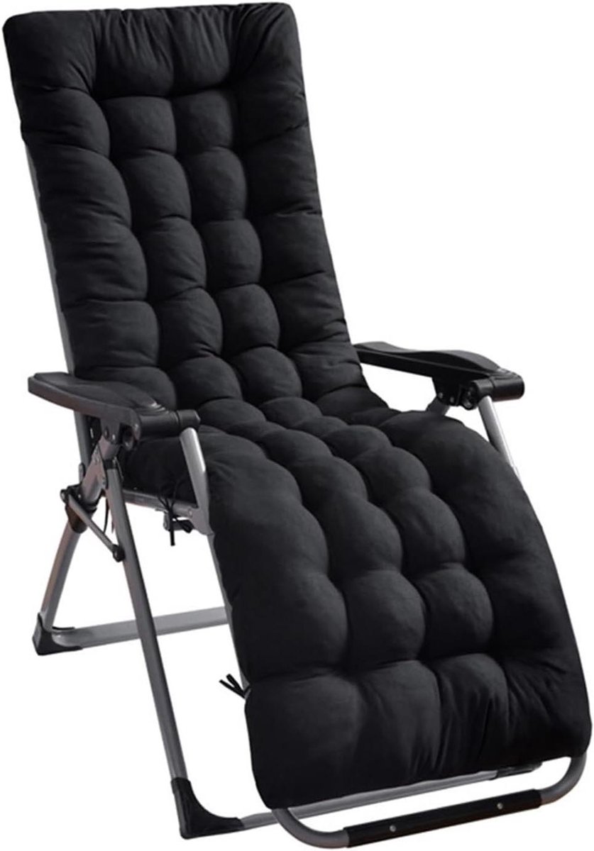 Tuinstoelkussen - Ligstoelkussen Loungestoel - Ontspannen Buiten - Antislip Bevestiging - 170 x 53 x 8 cm - Zwart
